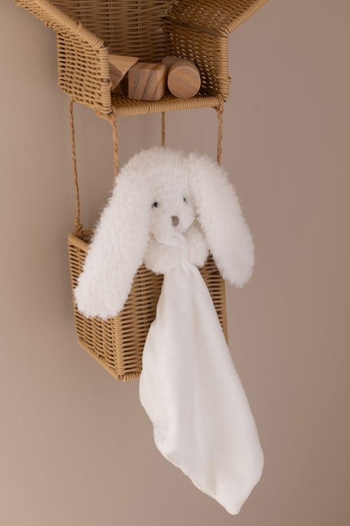 J-Line knuffelbeer + dekentje Konijn - polyester - wit/beige - set van 2