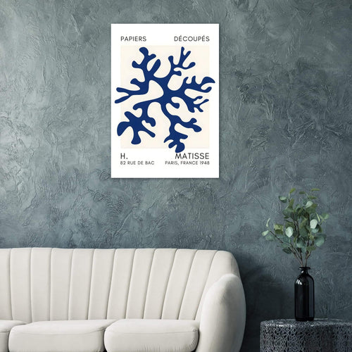 Artfulprints Poster met Lijst Matisse – Dreamy coral flower navy blue II   - 70x100 cm - Blauw