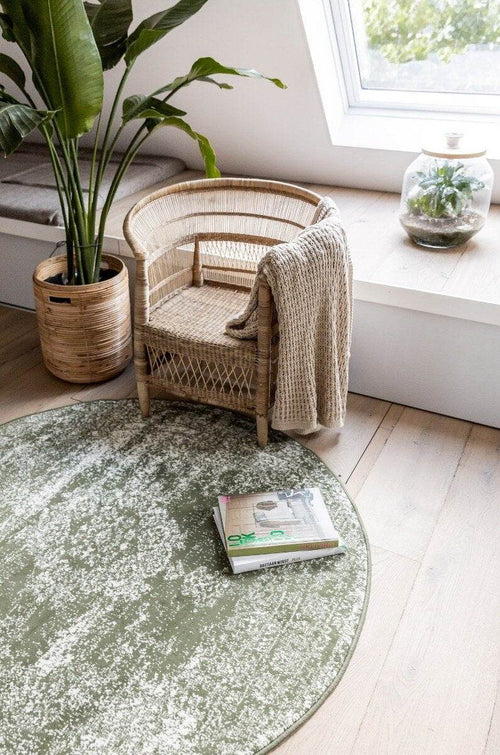 Vintage Vloerkleed Bloom rond - Groen - EVA Interior - 235 x 235 cm - vtwonen shop