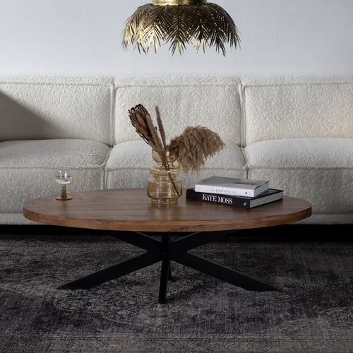 Giga Meubel Salontafel Mansour - Ovaal Bruin Hout - 130x70x40cm