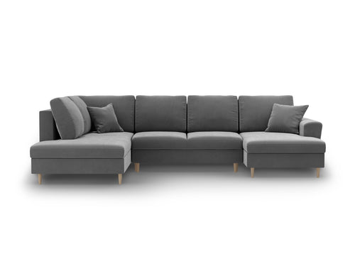 Cosmopolitan Design Links panoramische slaapbank met opbergdoos Kyoto 7-zits, flueel lichtgrijs - 194x313x88cm