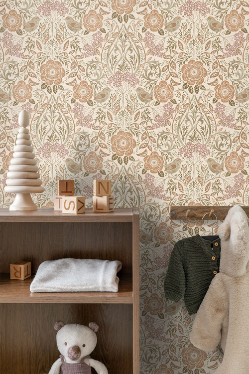 ESTAhome behang bloemen en vogels in art nouveau stijl beige 53 cm x 10.05 m 139566