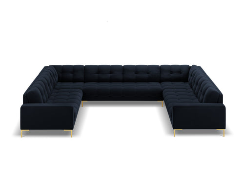 Cosmopolitan Design Panoramische bank Bali 9-zits, flueel, donkerblauw - 256x327x75cm