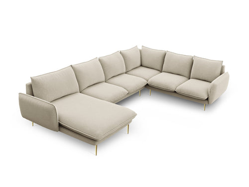 Cosmopolitan Design Panoramische hoekbank rechts Vienna 7-zits, structurele stof, beige - 235x330x95cm