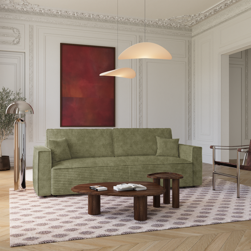 Premium Interiors - Slaapbank met opbergruimte  - corduroy olijfgroen 254cm