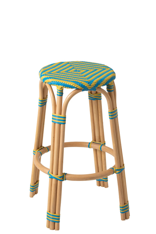 J-Line kruk Geo - polyresin/rotan - geel/azuurblauw - 2 stuks