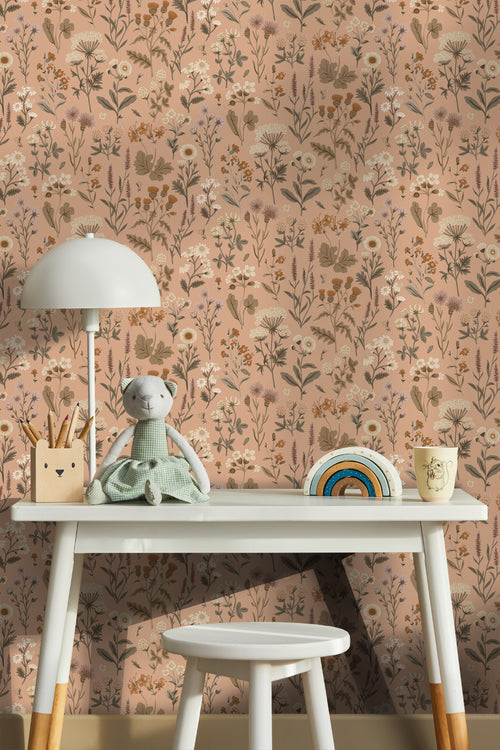 Sanders & Sanders behang veldbloemen terracotta roze - 50 x 900 cm - 935376