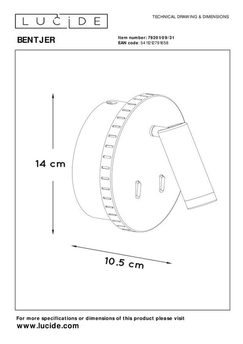 Lucide bedlamp BENTJER - Geïntegreerde LED - Wit - vtwonen shop