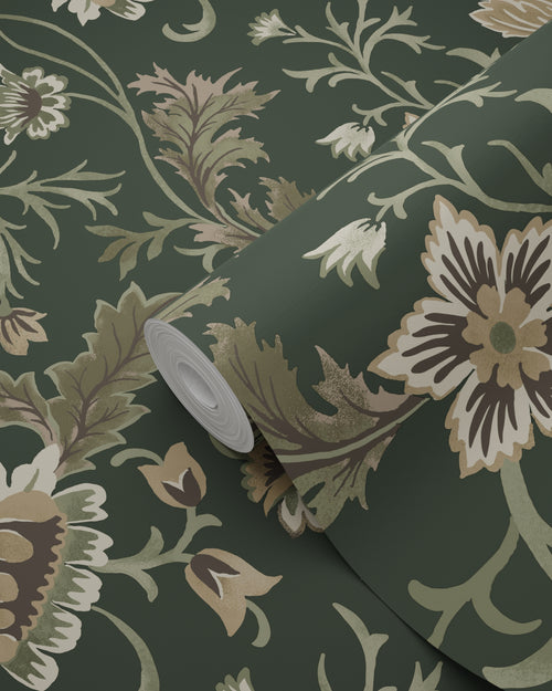 ESTAhome behang vintage bloemen zwart en groen - 53 cm x 10.05 m - 139417