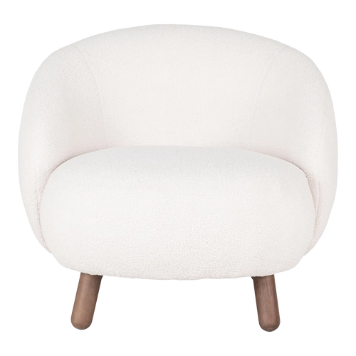 Artichok Mona ronde fauteuil met walnoot poten - teddystof wit