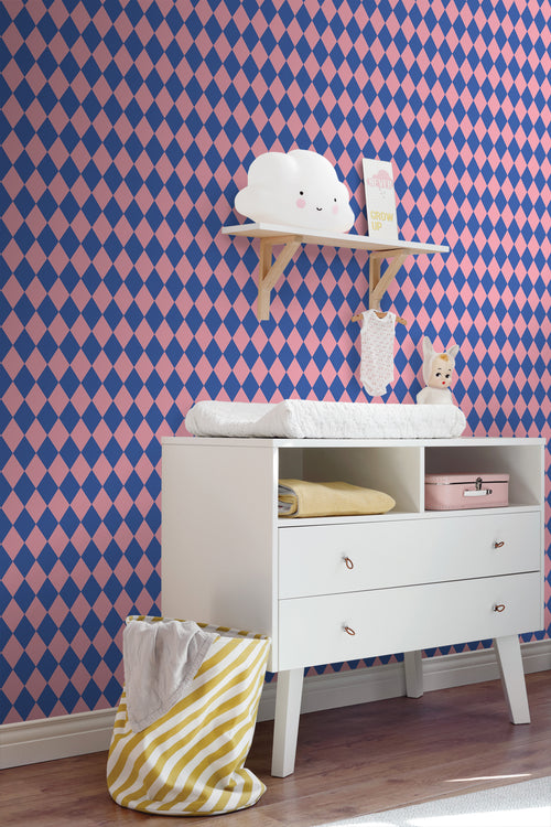 ESTAhome behang ruiten blauw en roze - 50 x 900 cm - 131601 - vtwonen shop