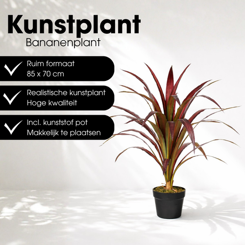 Mica Decorations Bananenboom – Kunstplant in Pot – Realistische Nepplant Woondecoratie – Kunstplanten voor Binnen en Buiten – H85 x Ø70 cm – Rood