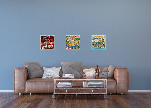 Sanders & Sanders muursticker vintage auto's geel, groen en blauw - 30 x 30 cm - 600331 - vtwonen shop