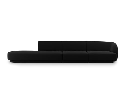 Micadoni linker bank Miley 4-zits, flueel, zwart - 90x323x70cm