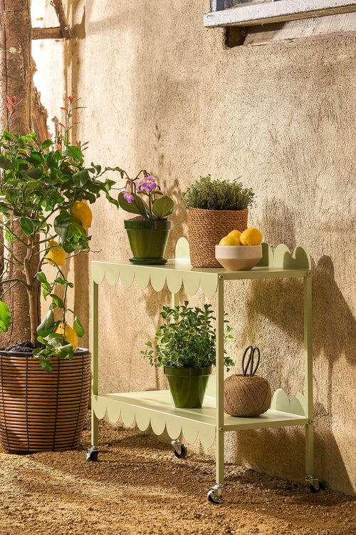 Mica Decorations Steffano Plantentafel op Wielen - L79 x B28 x H67 cm - Metaal - Lichtgroen