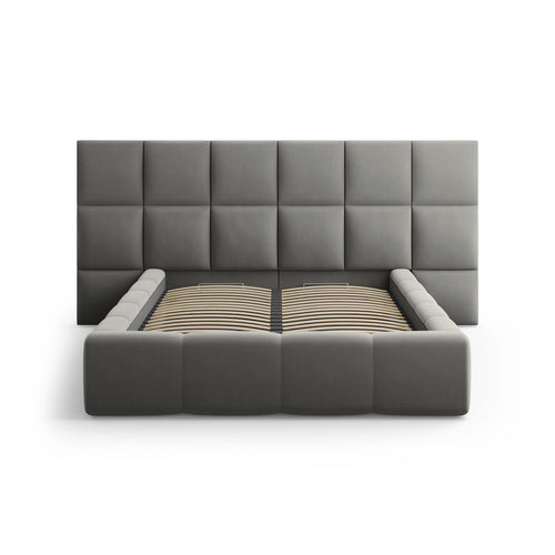 Cosmopolitan Design - Opbergbed met dubbel hoofdbord Livigno 200x200cm flueel lichtgrijs - 230x350x125cm