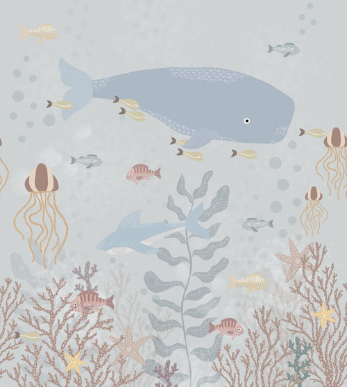 ESTAhome fotobehang onderwaterwereld vergrijsd blauw - 250 x 279 cm - 159243 - vtwonen shop