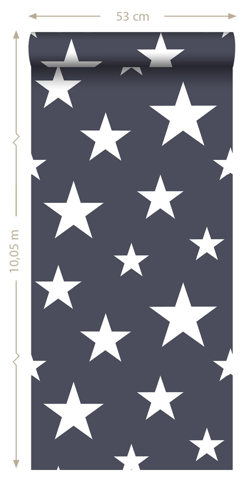 ESTAhome behang grote en kleine sterren donkerblauw - 53 cm x 10.05 m - 138933