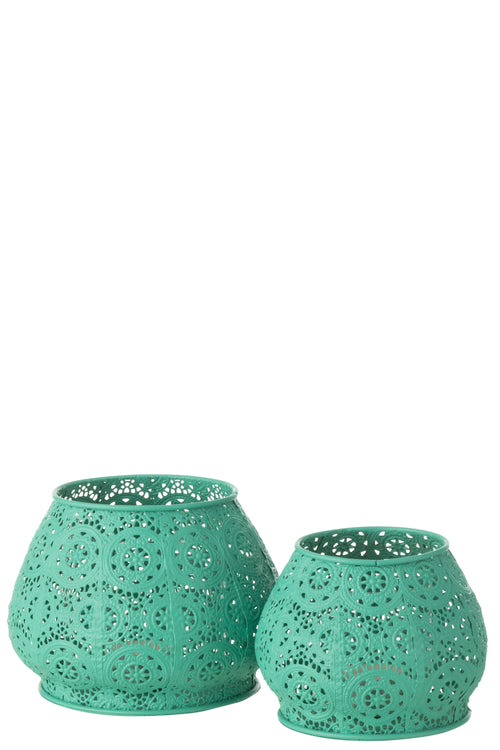 J-Line theelichthouder Cylinder - metaal/glas - cyaan - large