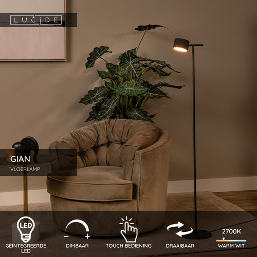 Lucide vloerlamp GIAN - Geïntegreerde LED - Zwart
