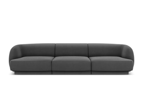 Micadoni Bank Miley 3-zits, flueel, grijs - 90x255x70cm