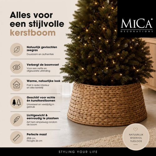 Mica Decorations Kerstboomrok H26 x D58 cm - Kerstboommand - Bruin - Gevlochten Zeegras