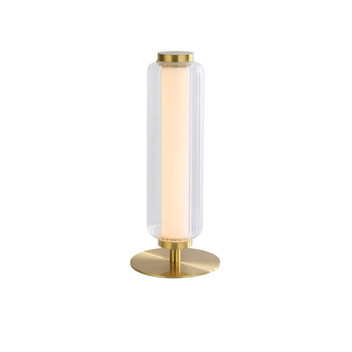 Searchlight Mod LED-tafellamp, satijnen messing metaal, opaal acryl en helder