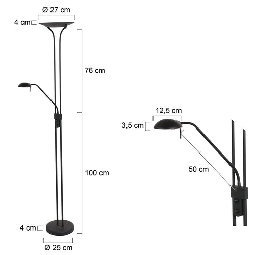 Mexlite vloerlamp Biron - 2 lichts - 52x 180 cm - zwart - vtwonen shop