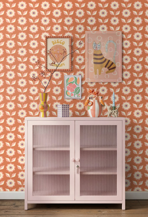 ESTAhome behang bloemen terracotta oranje - 50 x 900 cm - 131865
