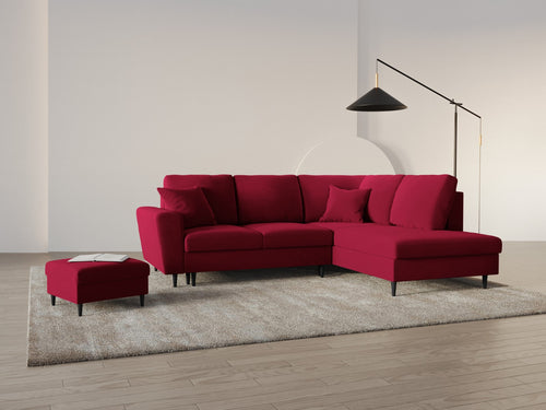 Cosmopolitan Design Converteerbare hoekbank rechts met opbergdoos Kyoto 5-zits, flueel rood - 194x243x88cm