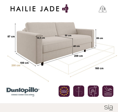 Sia Home - Rechte slaapbanken Hailie Jade - Geweven stof - Grijsblauw - 200cm - vtwonen shop