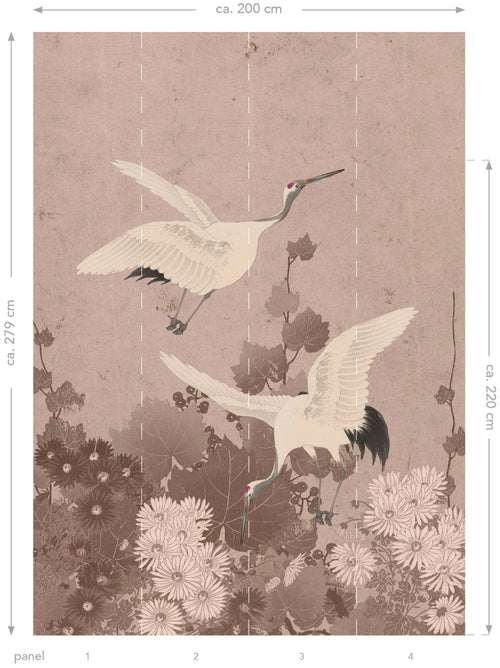 ESTAhome fotobehang kraanvogels grijs roze - 200 x 279 cm - 158946 - vtwonen shop