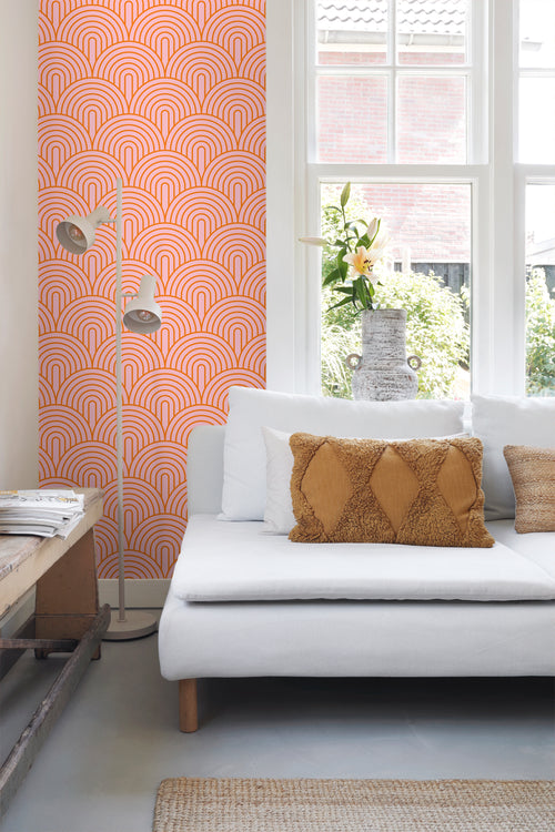 ESTAhome behang art deco bogen roze en oranje - 50 x 900 cm - 131766