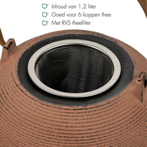 Bredemeijer - Gietijzeren theepot Sakura - 1,2 liter - Kastanjebruin - Met filter - vtwonen shop