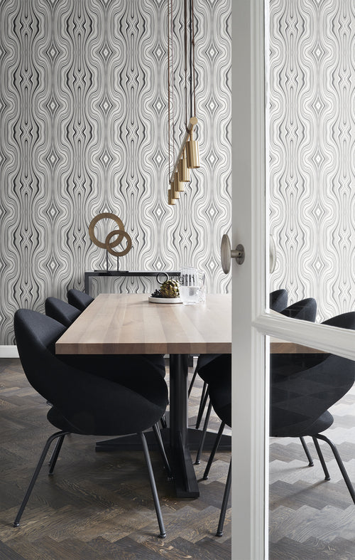 Origin Wallcoverings behang grafische lijnen zwart en wit - 53 cm x 10,05 m - 347230 - vtwonen shop