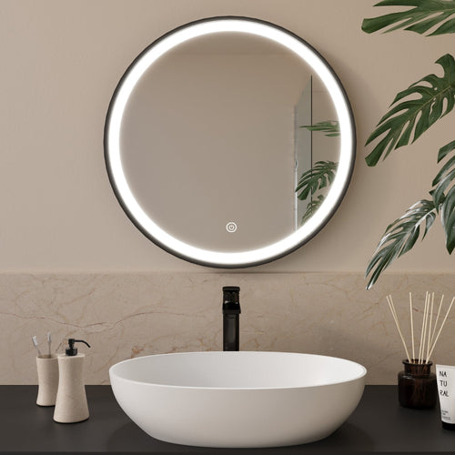 LOMAZOO badkamerspiegel Milano - met LED verlichting & anti condens - rond - zwart - 60 cm
