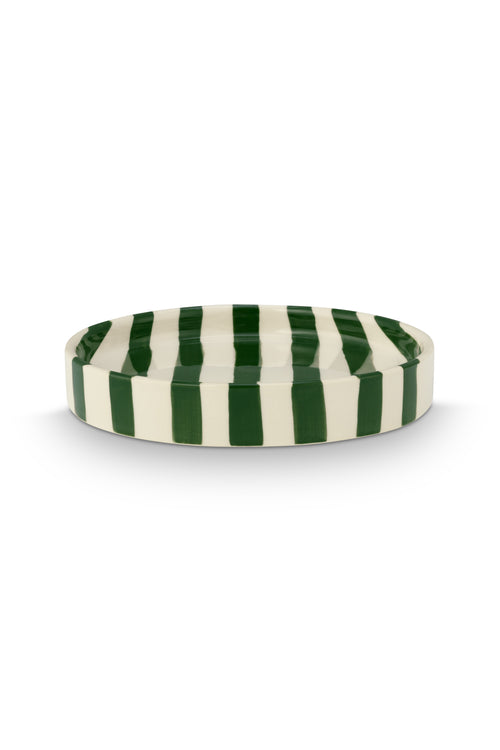 vtwonen - Gebaksbord - Strepen - Groen - Keramiek - 13cm - Set van 4