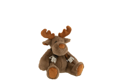J-Line knuffel Rendier + Sjaal Zittend - textiel - bruin - small