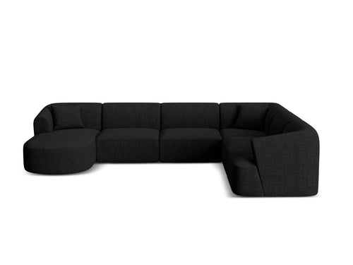 Cosmopolitan Design Modulaire panoramische hoekbank rechts Campi 7-zits, structurele stof zwart - 255x330x70cm