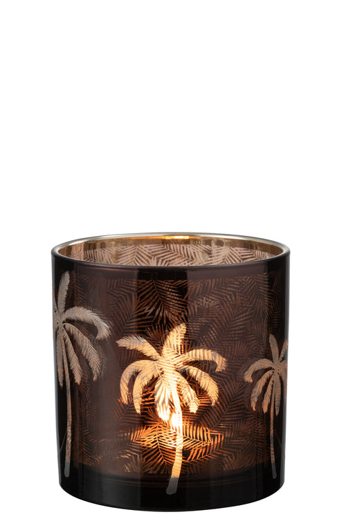 J-Line windlicht Palmboom - glas - bruin - large
