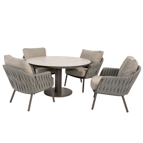 Taste by 4 Seasons tuinset Cannes 5-delig - Sarah lage tuintafel Ø130 cm - terre ceramic print