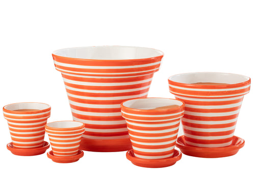 J-Line bloempot Granada Stripes Handmade + Painted - keramiek - oranje - extra large - Ø 50 cm