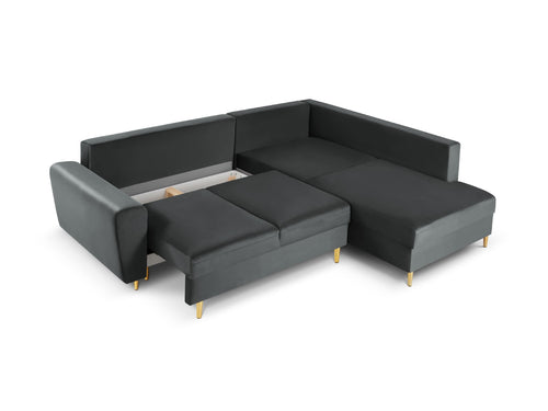 Cosmopolitan Design Converteerbare hoekbank rechts met opbergdoos Kyoto 5-zits, flueel, donkergrijs - 194x243x88cm