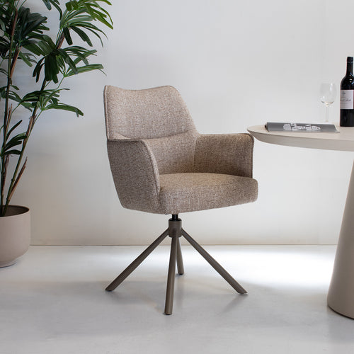 DÉJA Living Eetkamerstoel Zayn - Taupe/Taupe - Draaibaar - Set van 2 - vtwonen shop