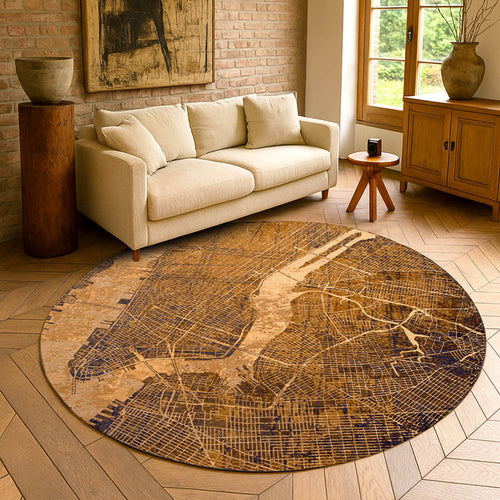 Louis De Poortere binnen & buiten machinewasbaar vloerkleed Cities New York van 40% gerecycled PET - geel - 240x240cm