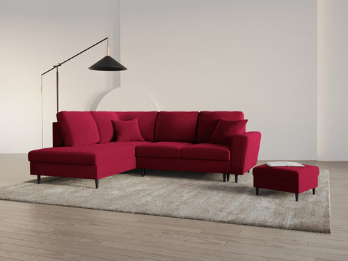 Cosmopolitan Design Uitklapbare hoekbank links met opbergdoos Kyoto 5-zits, flueel rood - 194x243x88cm