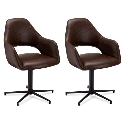 Furnhouse eetkamerstoelen armleuning Luna - Donkerbruin - Kunstleer - Set van 2