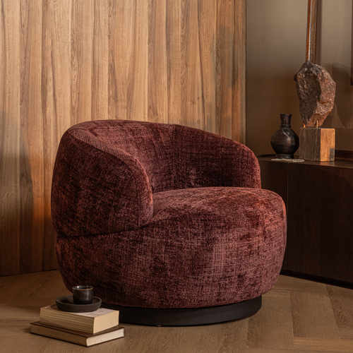 BePureHome draaibare fauteuil Woolly- Polyester - Aubergine - 71x84x88 - vtwonen shop