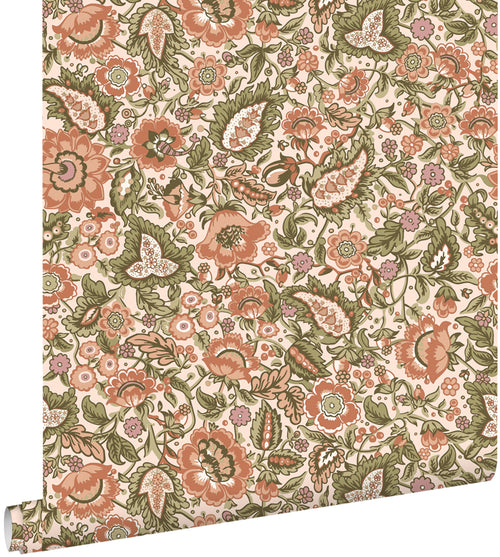ESTAhome behang vintage bloemen groen en terracotta - 50 x 900 cm - 131494 - vtwonen shop