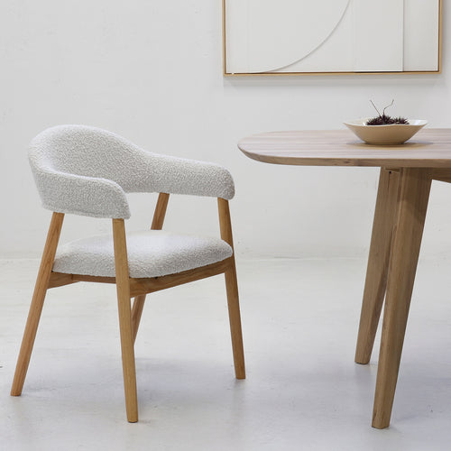 DÉJA Living Eetkamerstoel Noémi - Eikenhout/Polyester - Beige - Set van 2